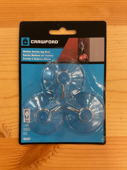 SUCTION CUP W/ HOOKS MED 3PK