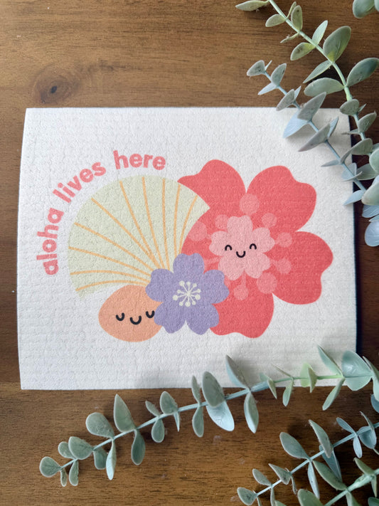 EDEN SWEDISH DISHCLOTH ALOHA LIVES HERE FAN