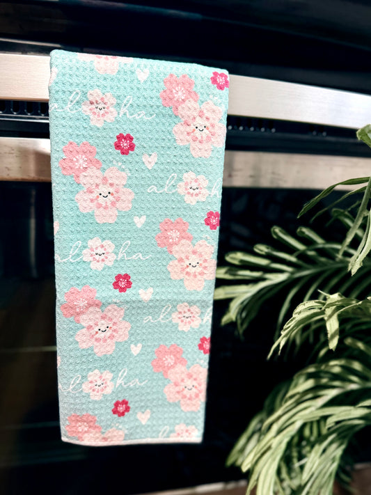 EDEN WAFFLE DISH TOWEL ALOHA SAKURA LT BLUE