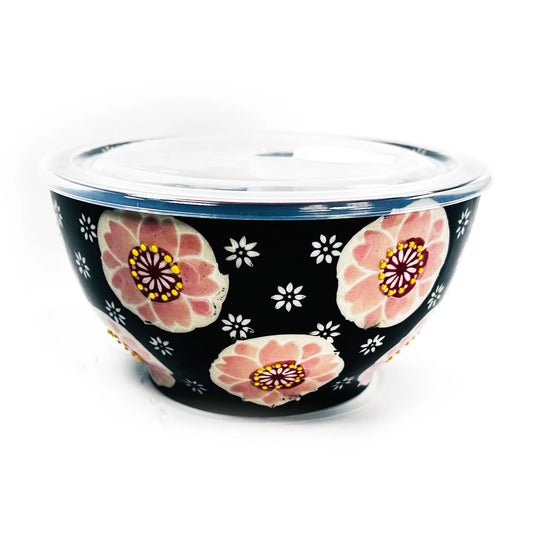 BLK/PINK BLOSSOMS MICRO BOWL W/LID