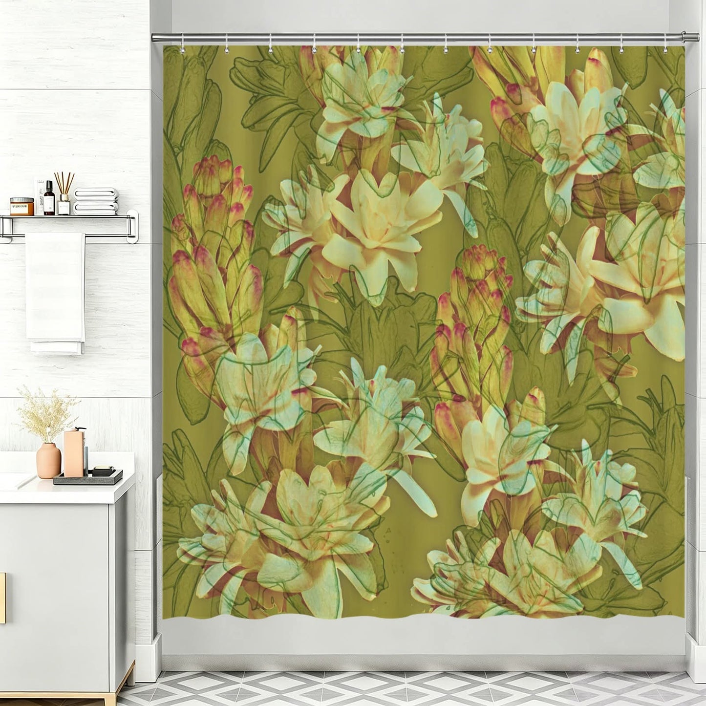ROBERT JAMES SHOWER CURTAIN TUBEROSE BLOOMS