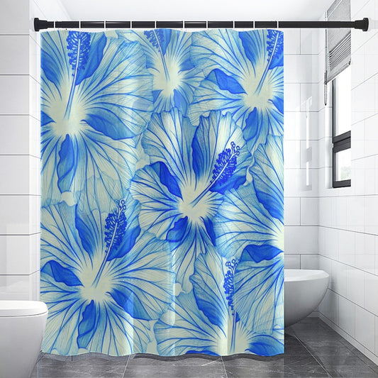HIBISCUS SPREAD BLUE SHOWER CURTAIN